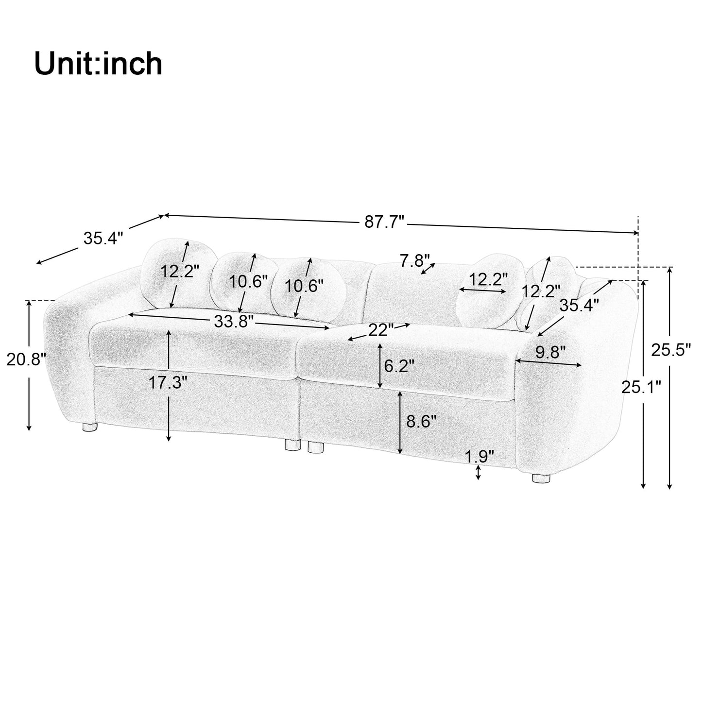 87.7" Longer Loveseat Sofa Couch with 5 Pillows, 1100LBS Upholstered Teddy Fabric 2 Seater Couch,Love Seat Sofa for Living Room Bedroom Office Apartment, Beige