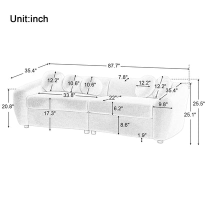 87.7" Longer Loveseat Sofa Couch with 5 Pillows, 1100LBS Upholstered Teddy Fabric 2 Seater Couch,Love Seat Sofa for Living Room Bedroom Office Apartment, Beige