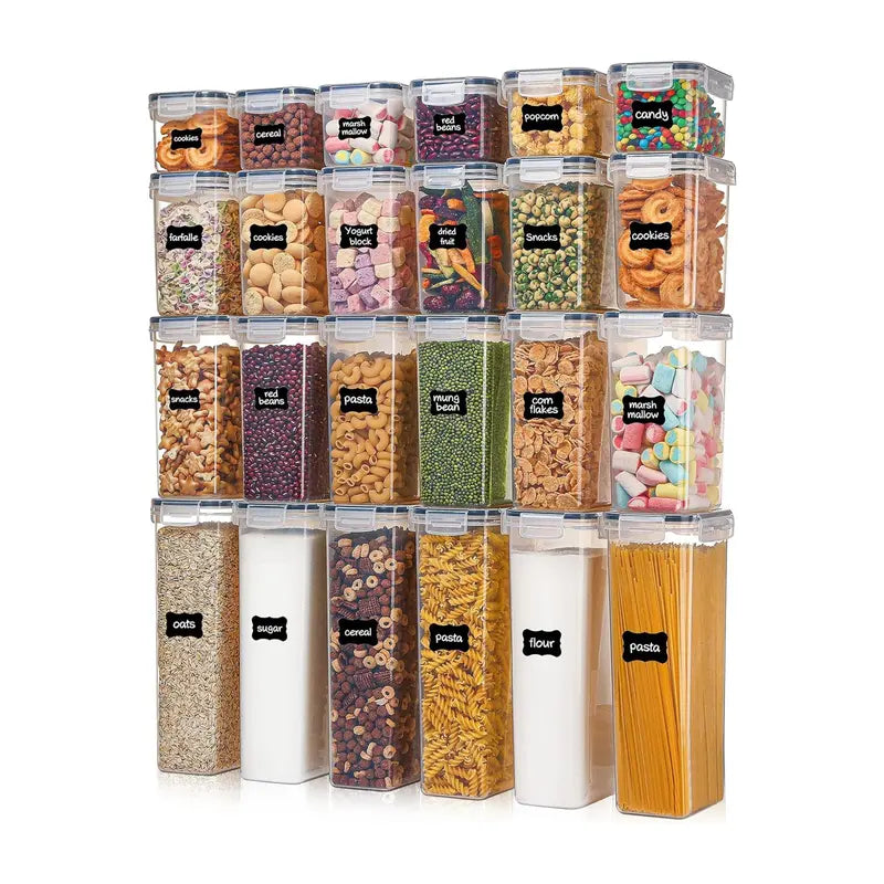 Airtight Food Storage Containers Set with Labels and Silicone Utensils