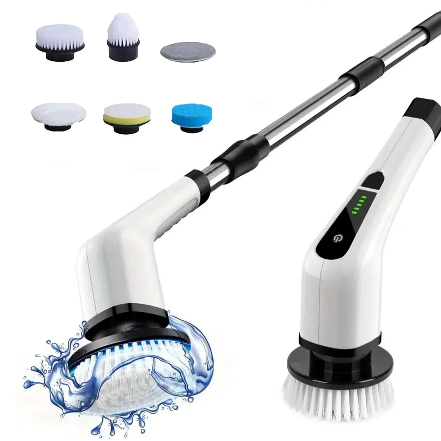 Multifunctional Electric Spin Scrubber with 6 Replaceable Brush Heads, Summer Rechargeable Cordless Scrubbing Spin Brush, Power Scrubber with Adjustable Handle, Cleaning Brush for Bathtub Tile Floor